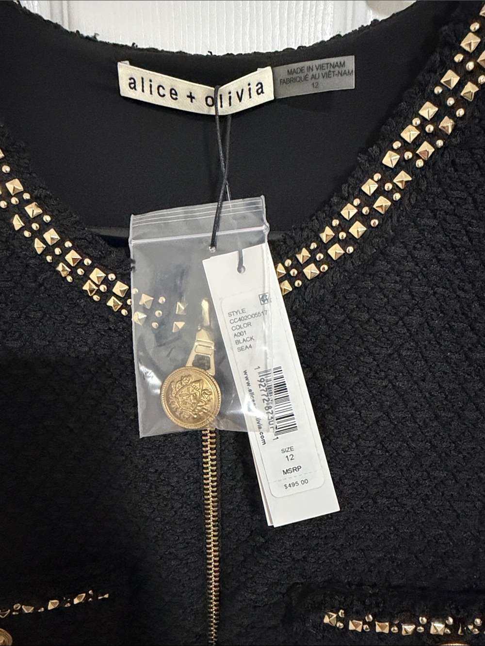Alice + Olivia Black Tweed Mini Dress with Gold Trim - Picture 2 of 4